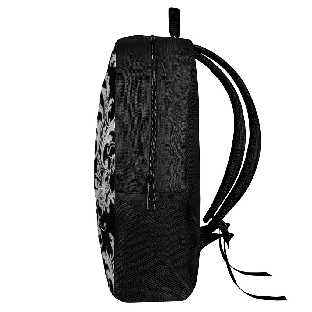 Black And White Damask Pattern Print 17 Inch Backpack