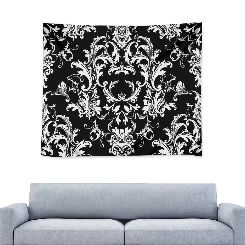 Black And White Damask Pattern Print Tapestry