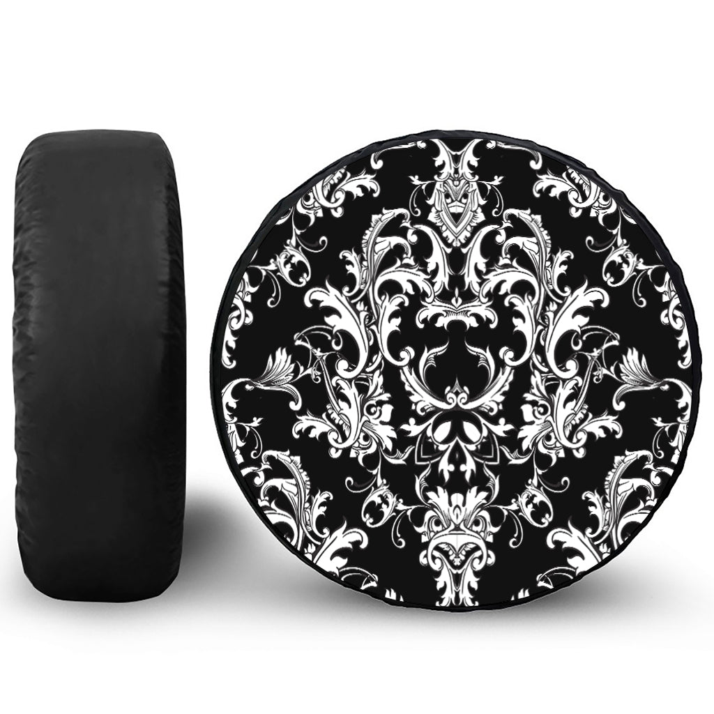 Black And White Damask Pattern Print Tire Cover