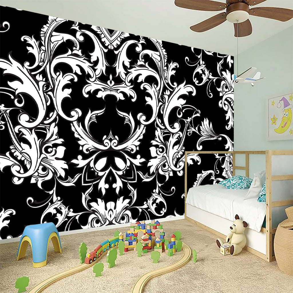Black And White Damask Pattern Print Wall Sticker
