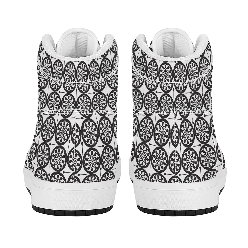 Black And White Dartboard Pattern Print High Top Leather Sneakers