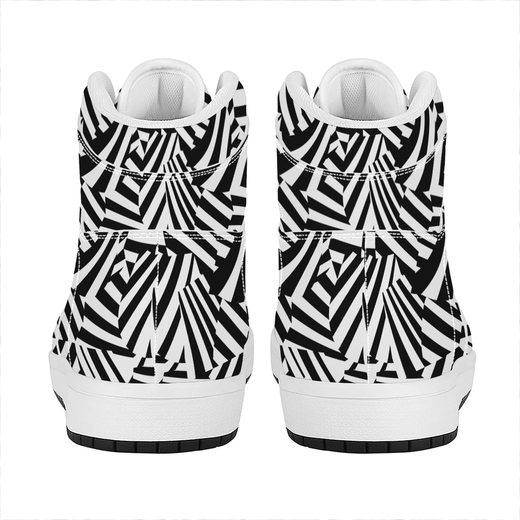 Black And White Dazzle Pattern Print High Top Leather Sneakers
