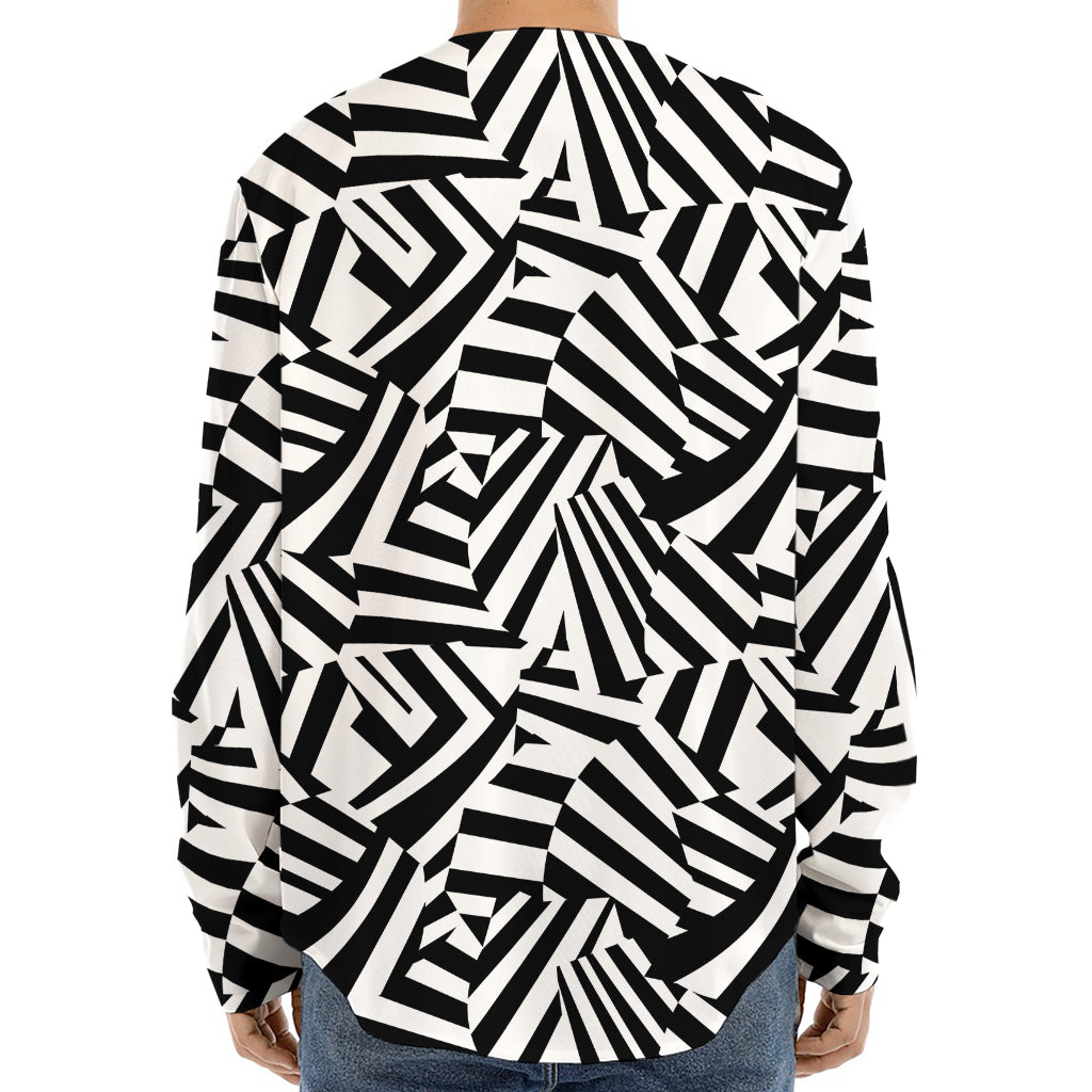 Black And White Dazzle Pattern Print Long Sleeve Baseball Jersey