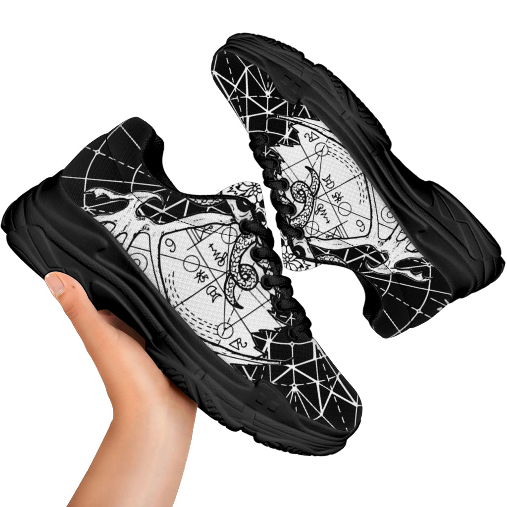 Black And White Demon Wicca Print Black Chunky Shoes