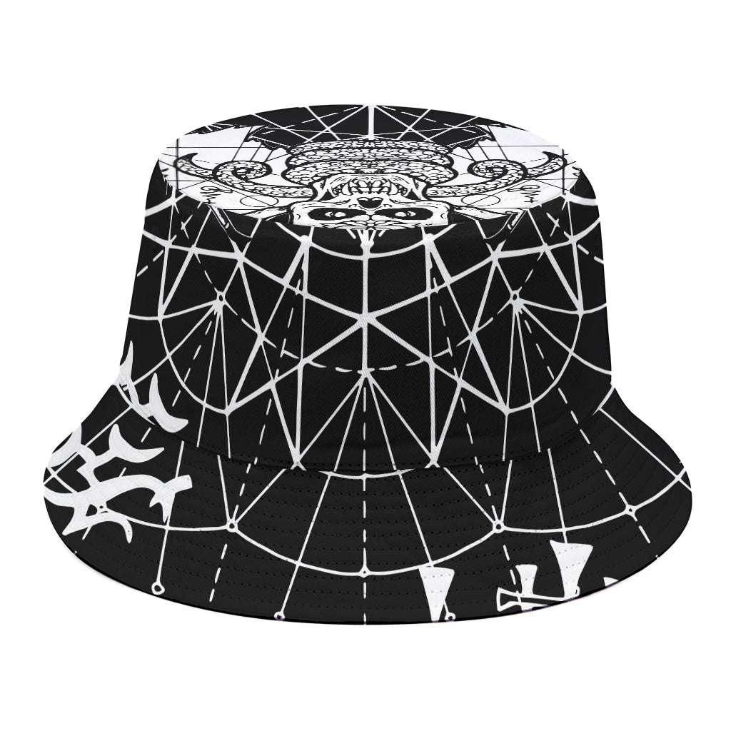 Black And White Demon Wicca Print Bucket Hat