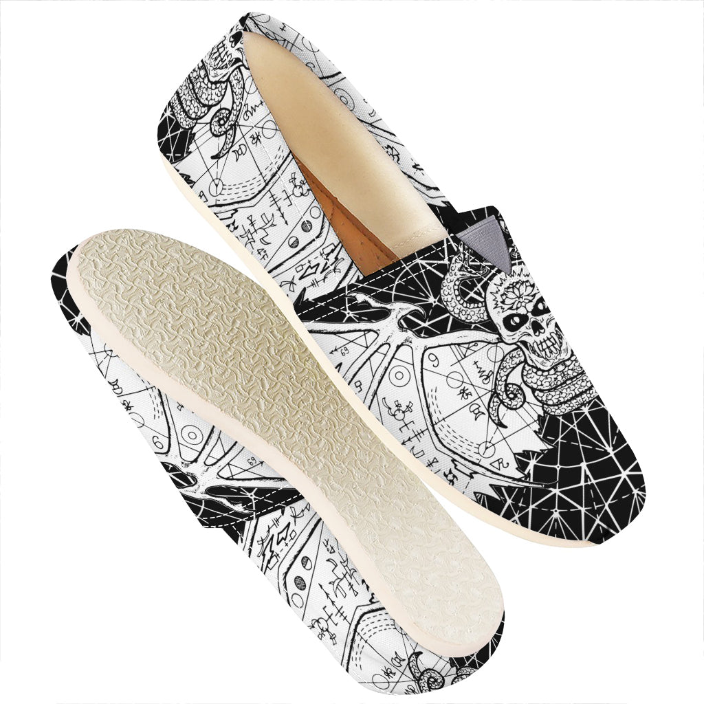 Black And White Demon Wicca Print Casual Shoes