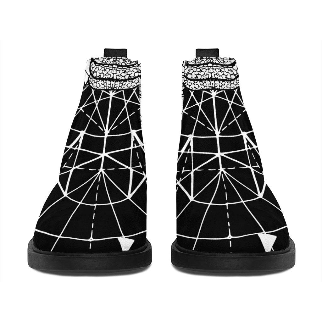 Black And White Demon Wicca Print Flat Ankle Boots