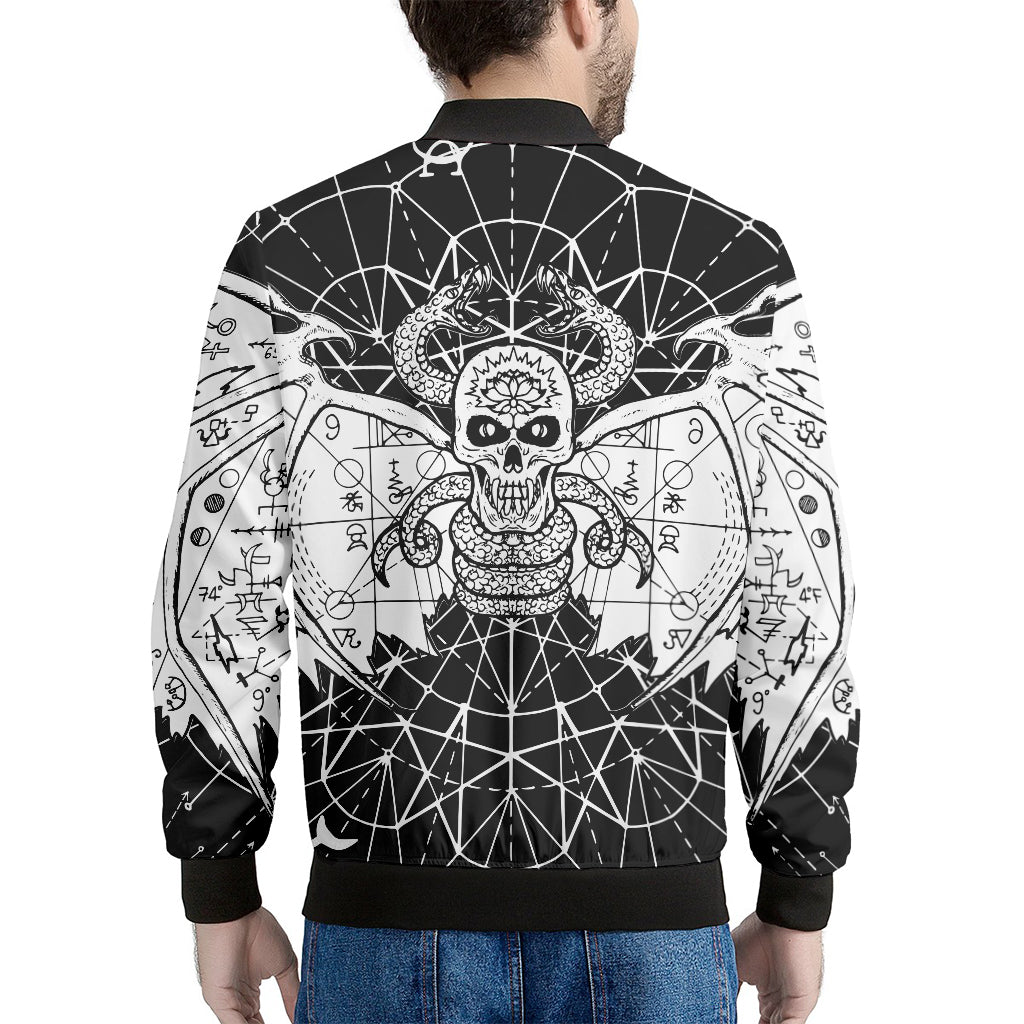 Black And White Demon Wicca Print Men's Bomber Jacket