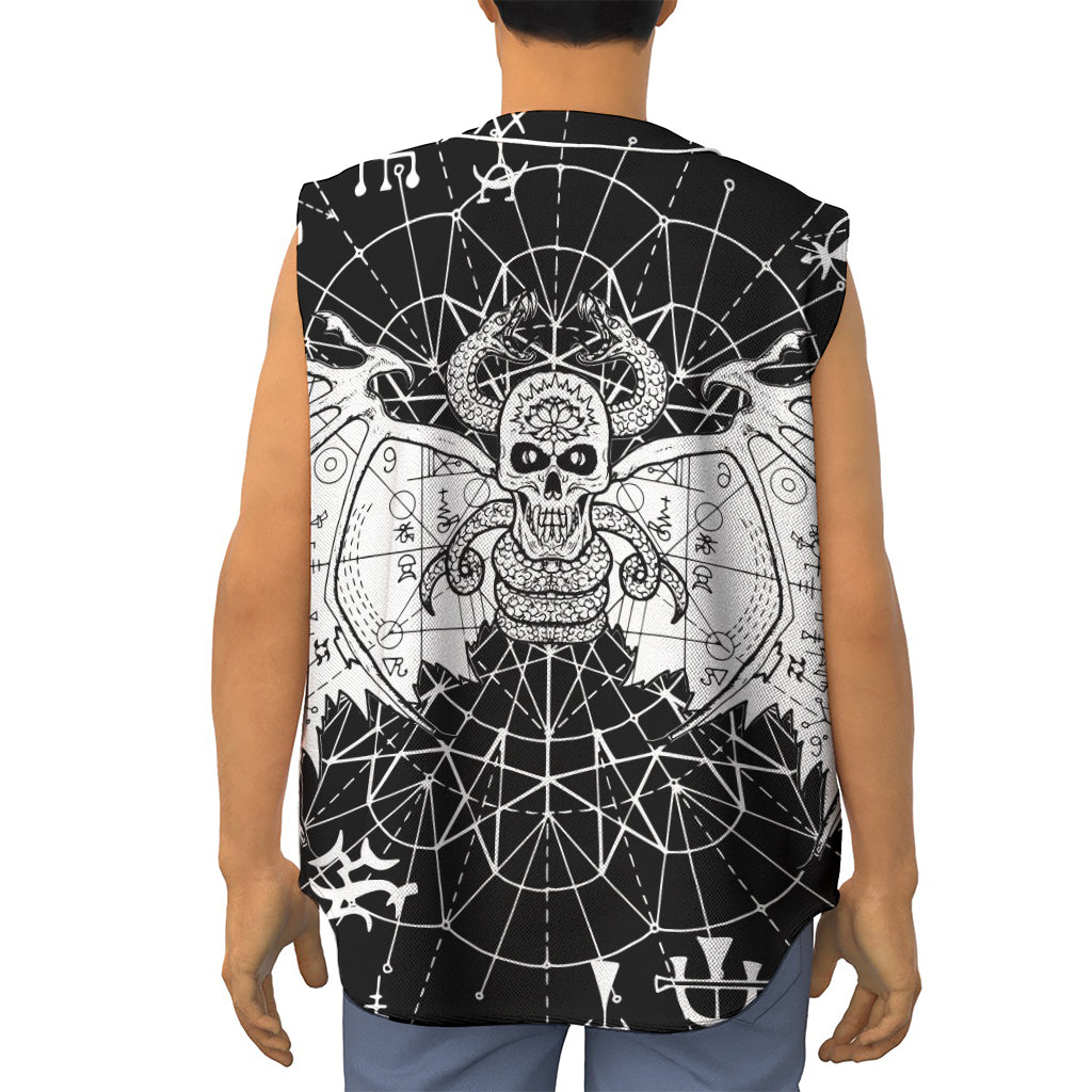 Black And White Demon Wicca Print Sleeveless Baseball Jersey