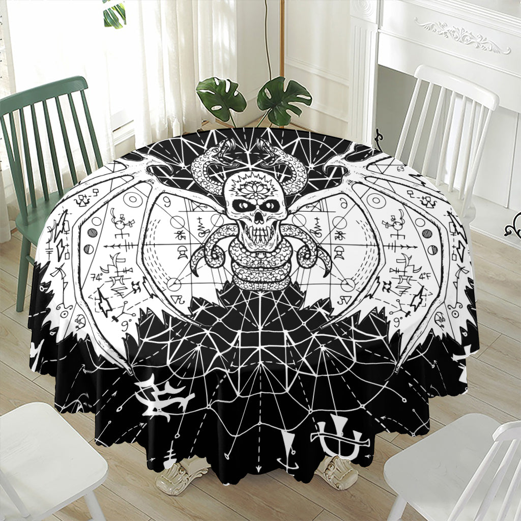 Black And White Demon Wicca Print Waterproof Round Tablecloth