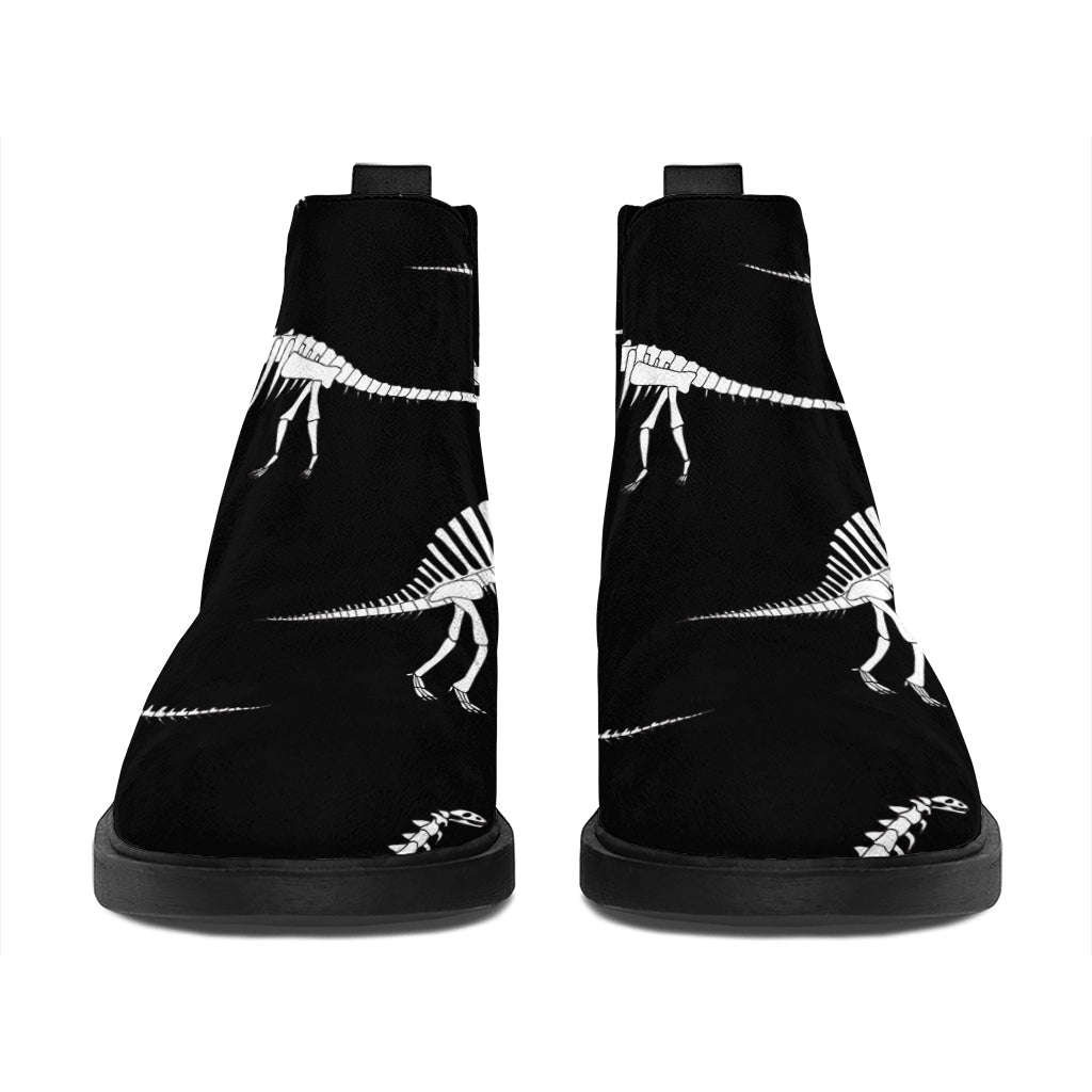 Black And White Dinosaur Fossil Print Flat Ankle Boots