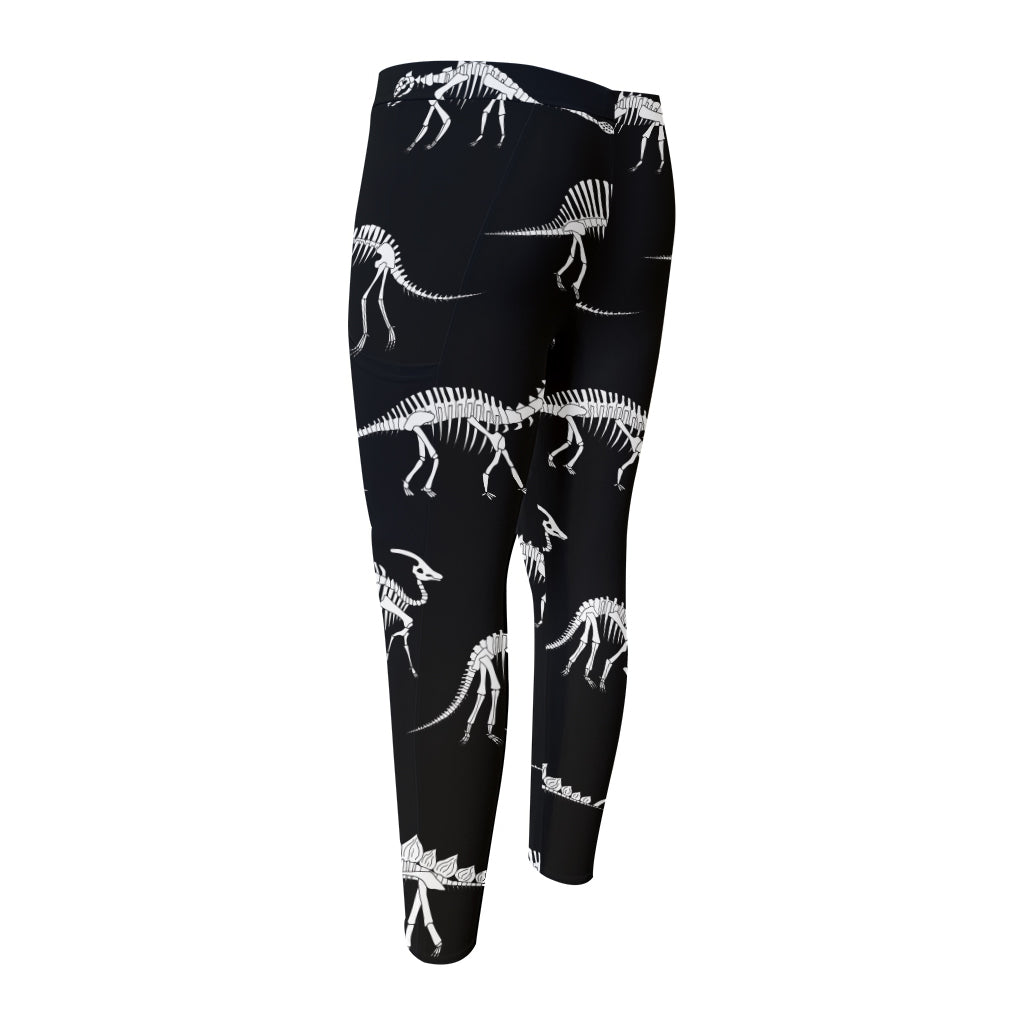 Black And White Dinosaur Fossil Print Men's Compression Pants