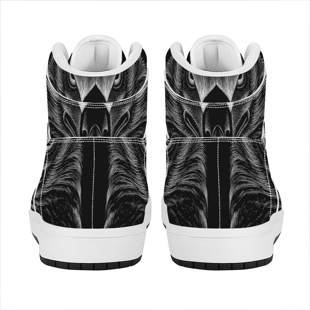 Black And White Eagle Print High Top Leather Sneakers