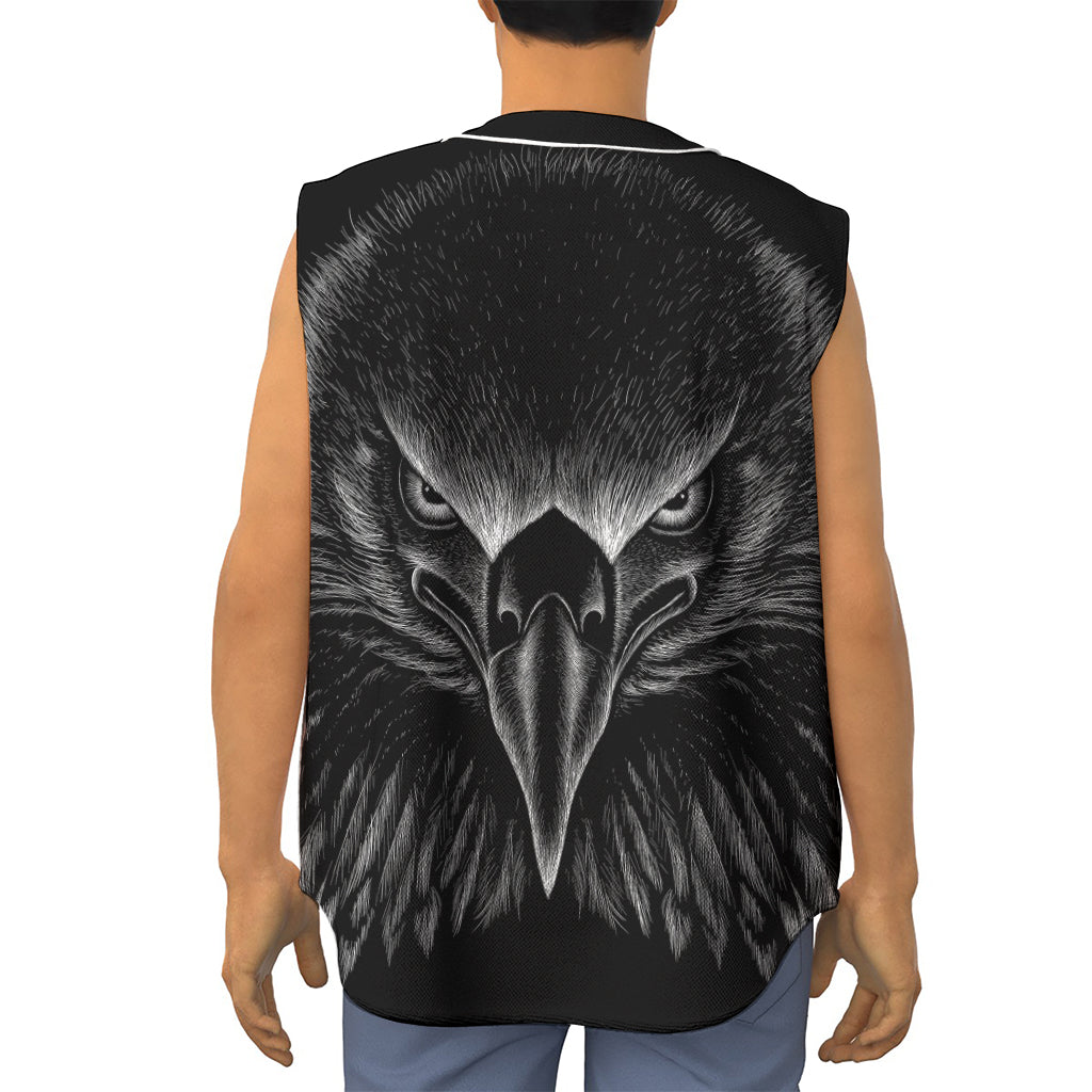 Black And White Eagle Print Sleeveless Baseball Jersey