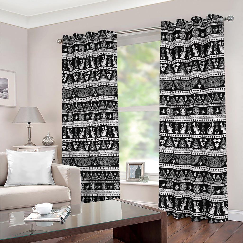 Black And White Egypt Pattern Print Extra Wide Grommet Curtains