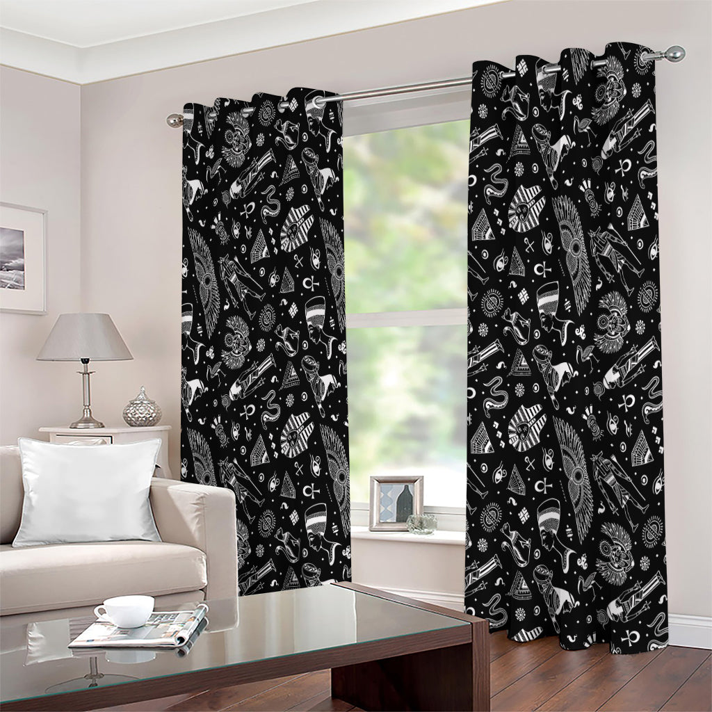 Black And White Egyptian Pattern Print Extra Wide Grommet Curtains