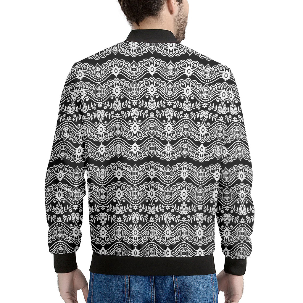 Black And White Ethnic Boho Print Men's Bomber Jacket