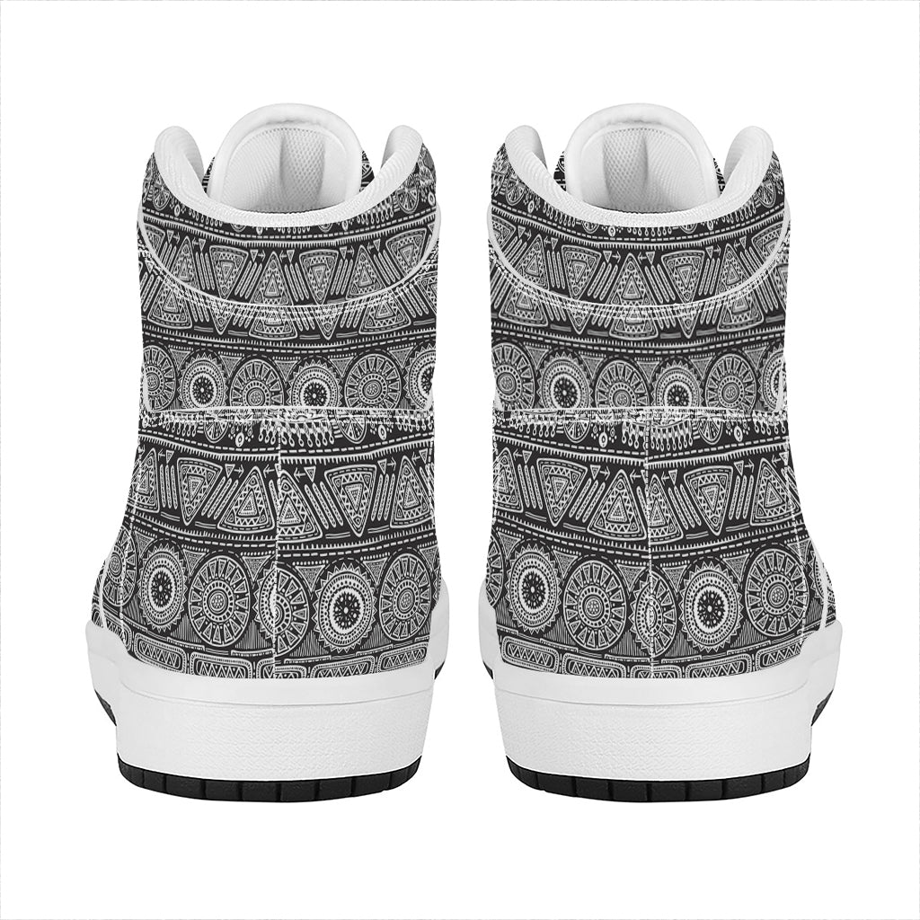 Black And White Ethnic Pattern Print High Top Leather Sneakers