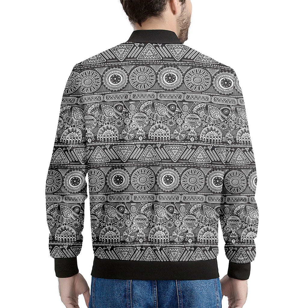 Black And White Ethnic Pattern Print Men's Bomber Jacket