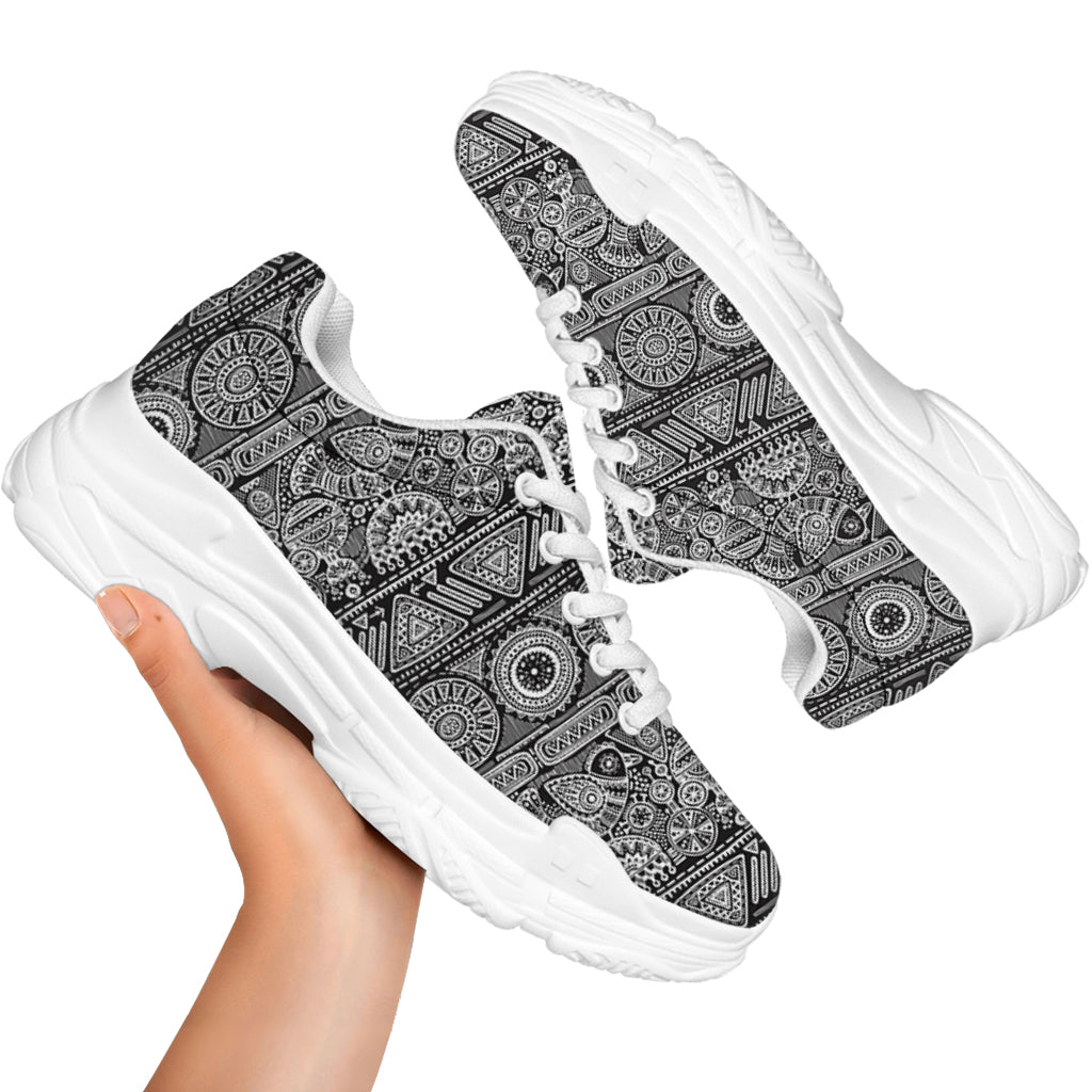 Black And White Ethnic Pattern Print White Chunky Shoes