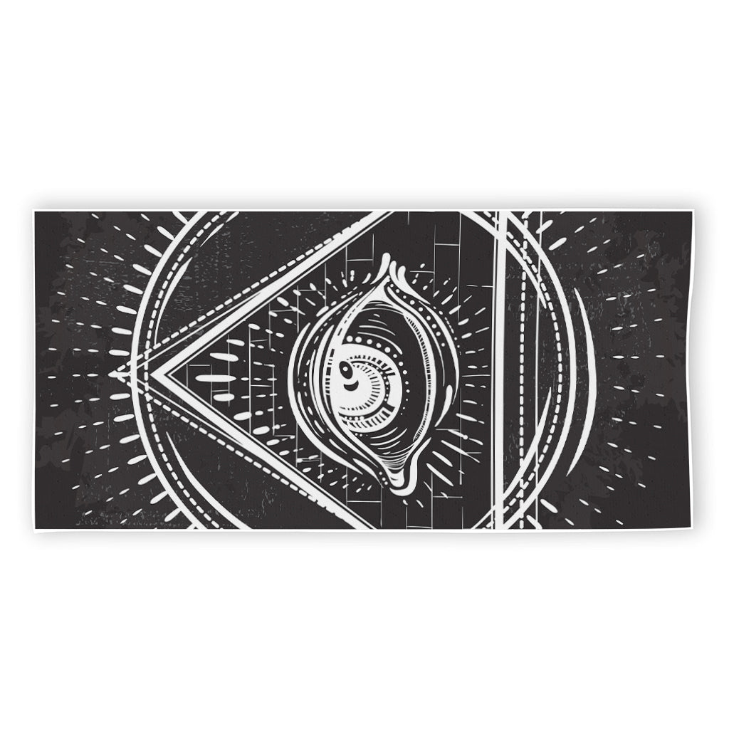 Black And White Eye of Providence Print Beach Towel