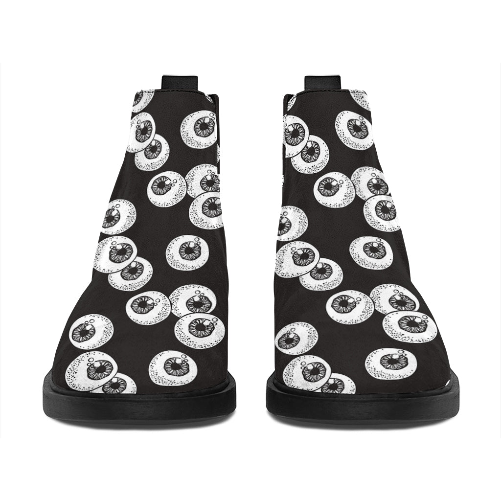 Black And White Eyeball Pattern Print Flat Ankle Boots