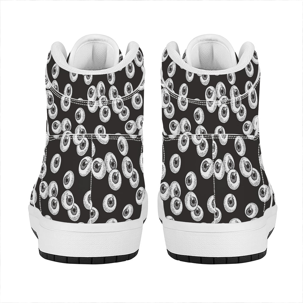 Black And White Eyeball Pattern Print High Top Leather Sneakers