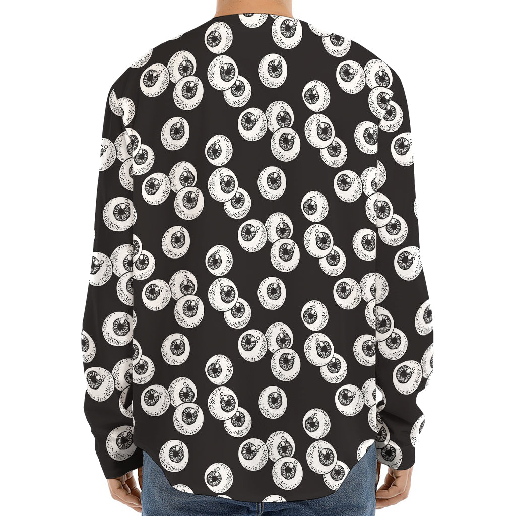 Black And White Eyeball Pattern Print Long Sleeve Baseball Jersey