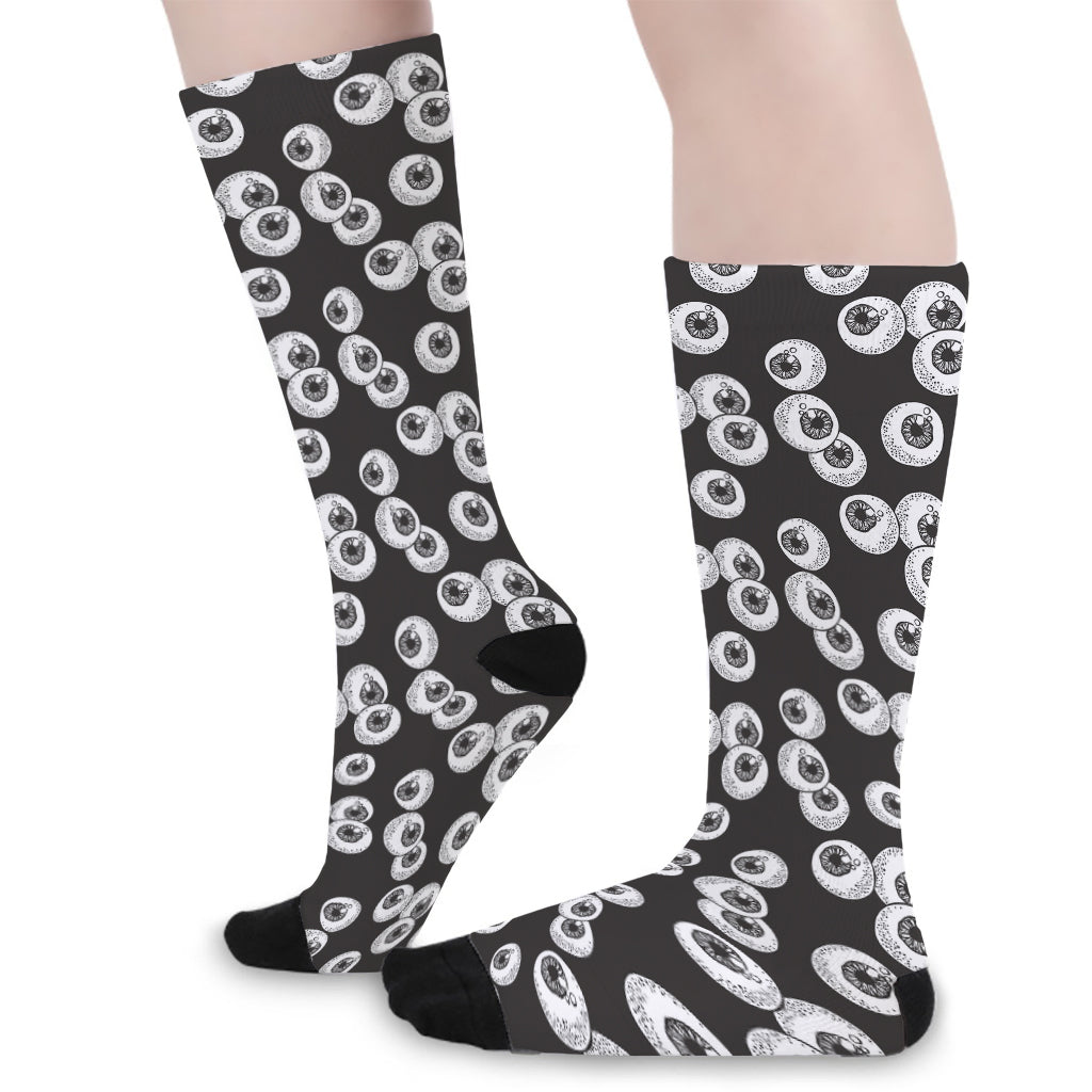 Black And White Eyeball Pattern Print Long Socks