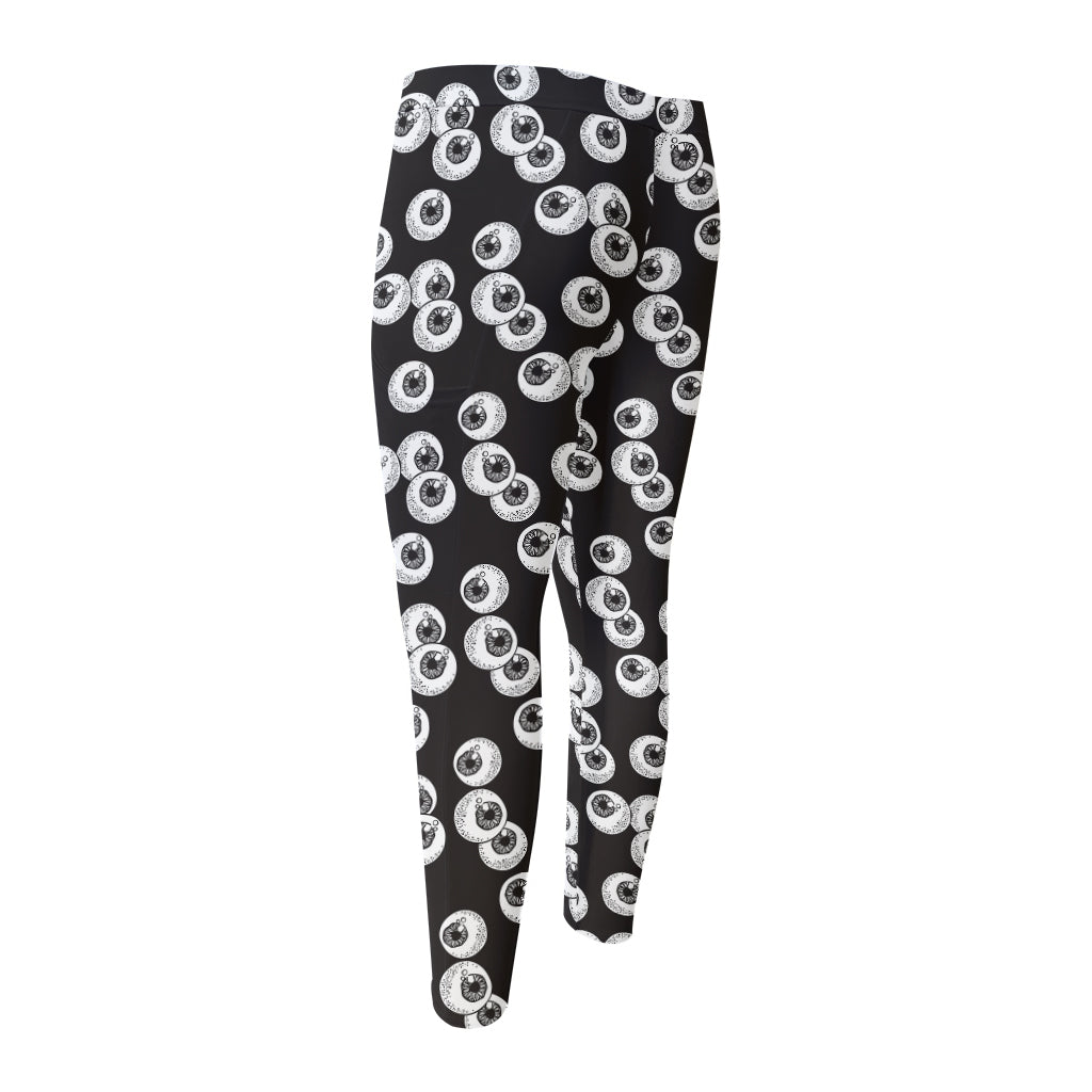 Black And White Eyeball Pattern Print Men's Compression Pants