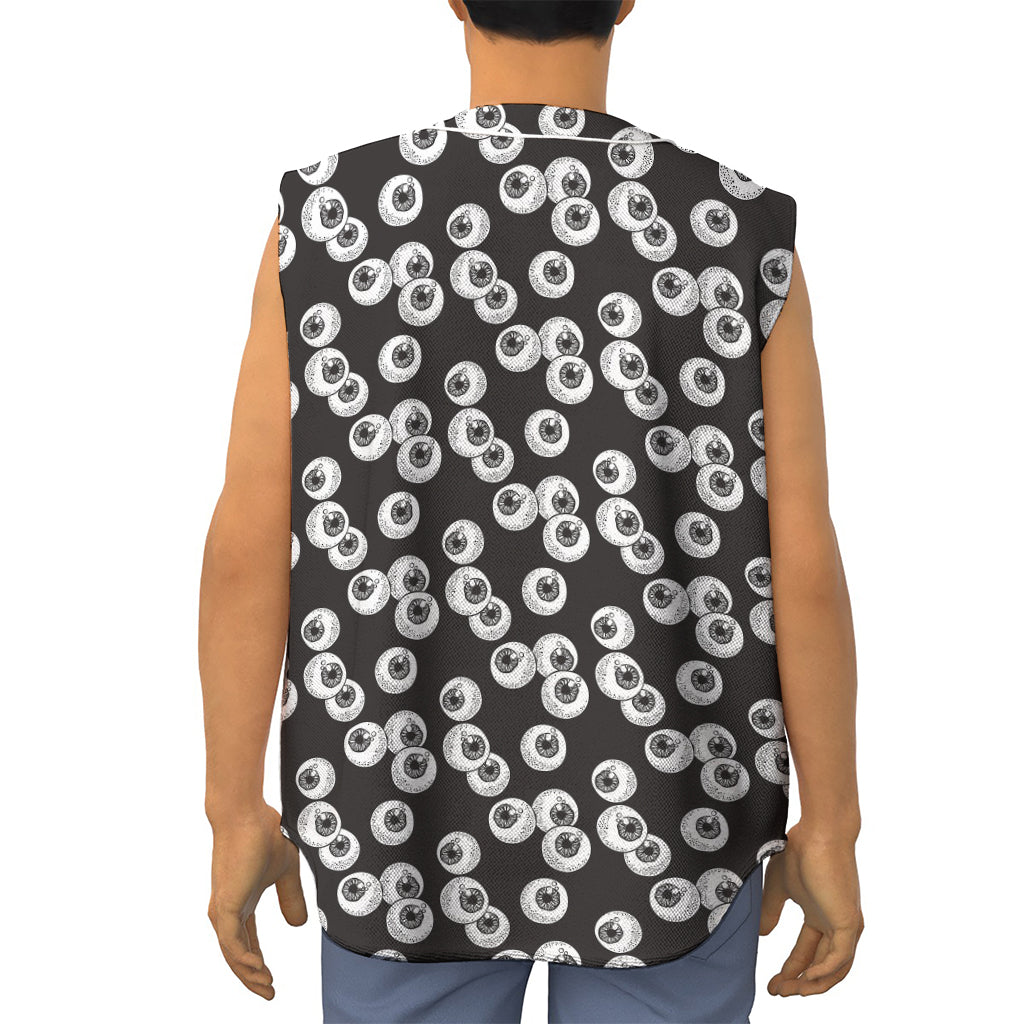 Black And White Eyeball Pattern Print Sleeveless Baseball Jersey