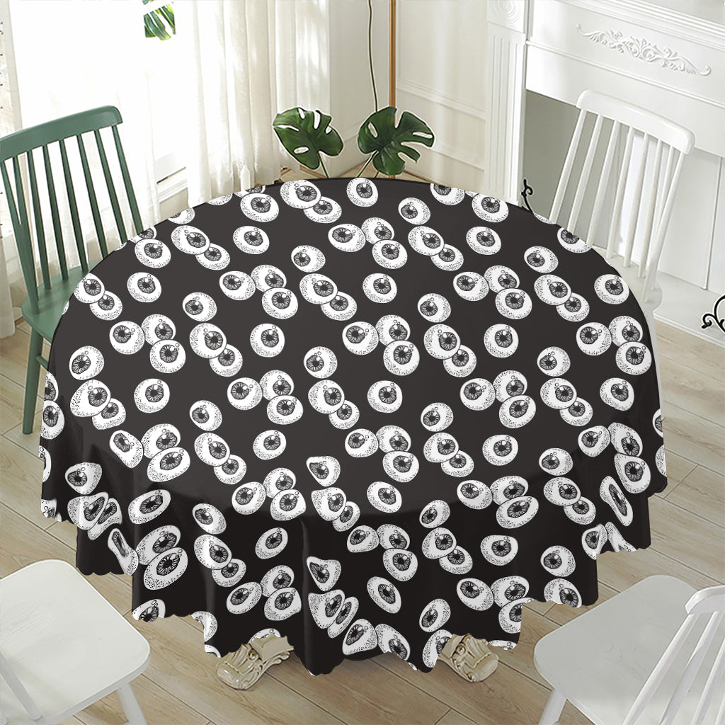 Black And White Eyeball Pattern Print Waterproof Round Tablecloth