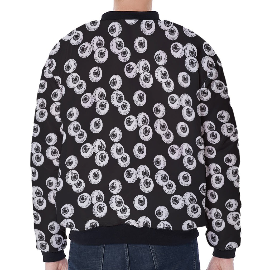 Black And White Eyeball Pattern Print Zip Sleeve Bomber Jacket