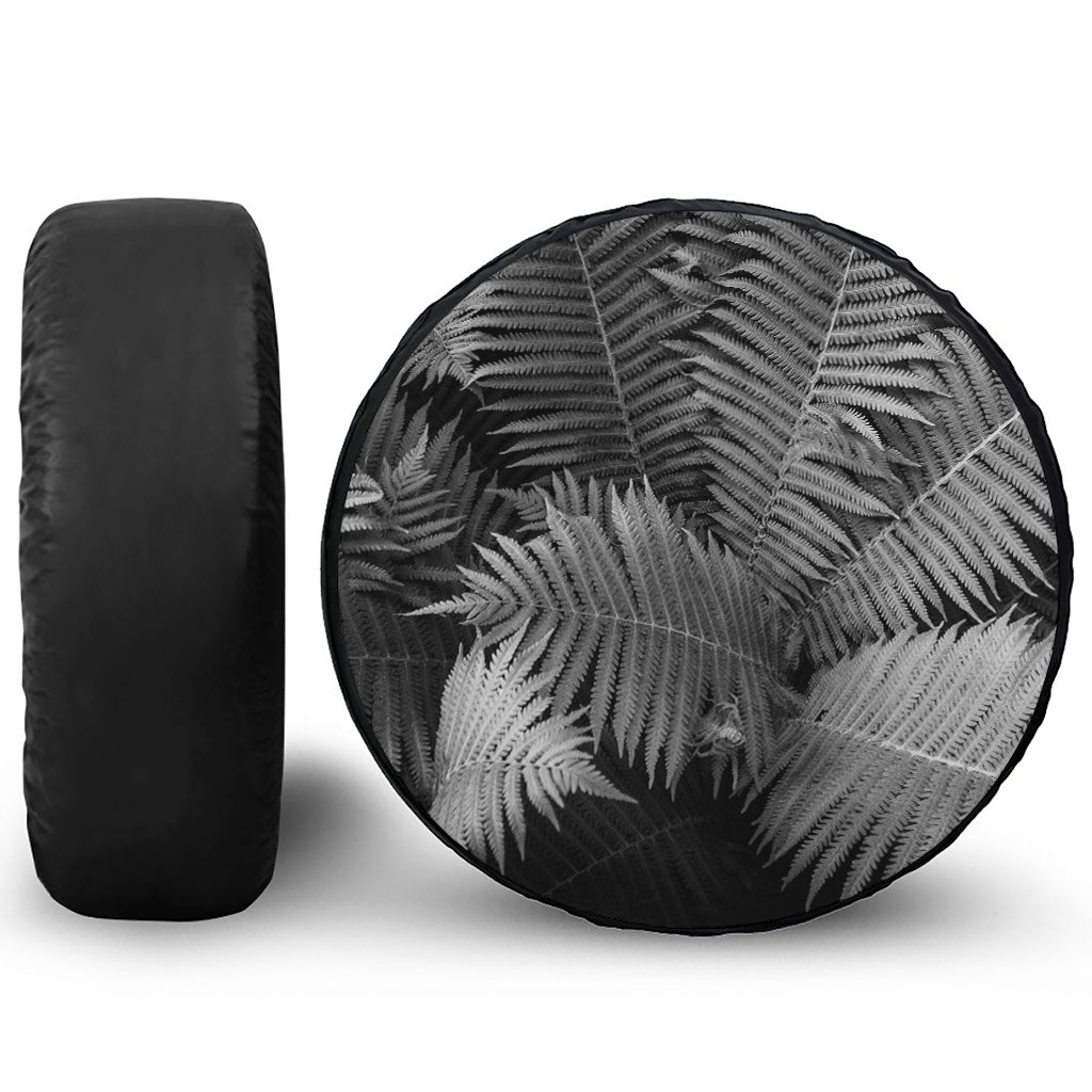 Black And White Fern Leaf Print Tire Cover