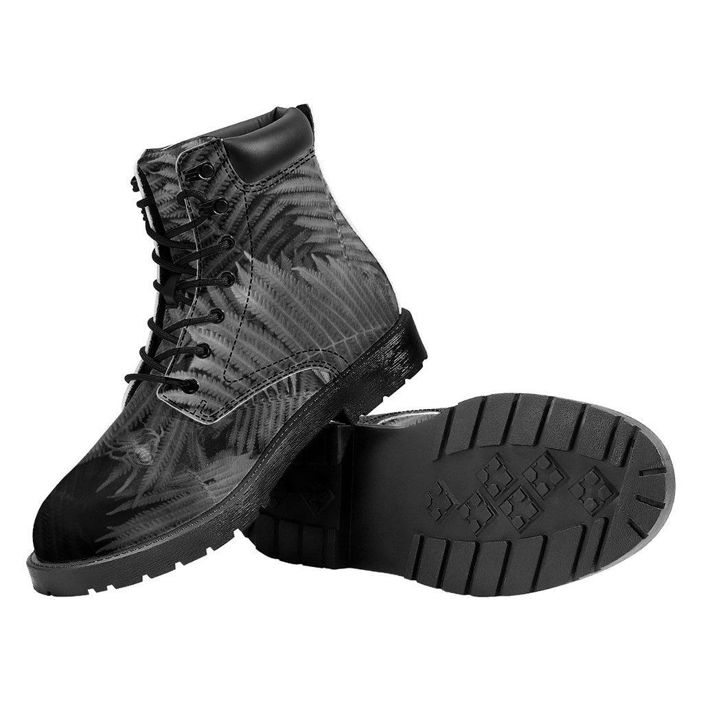 Black And White Fern Leaf Print Work Boots
