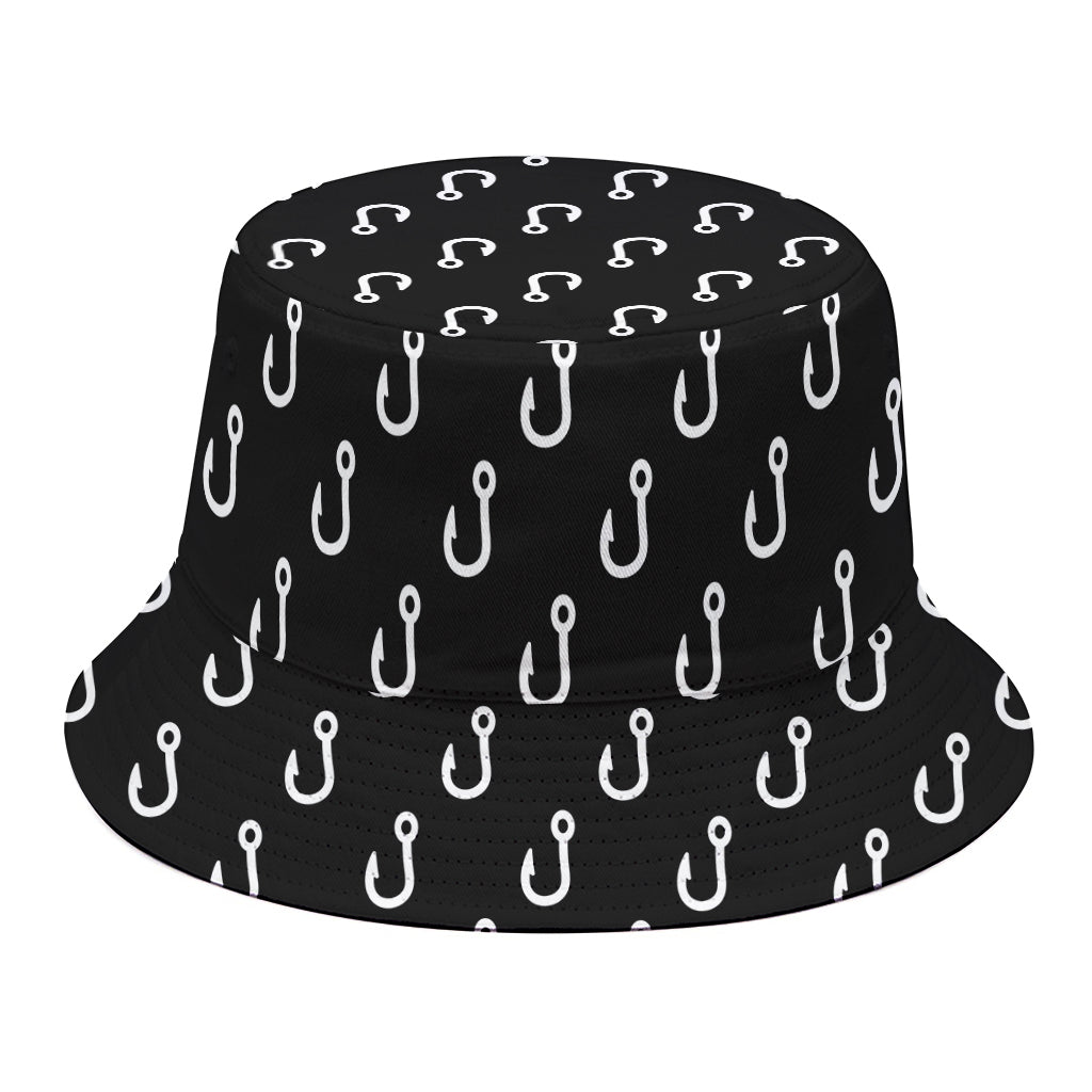 Black And White Fishing Hooks Print Bucket Hat