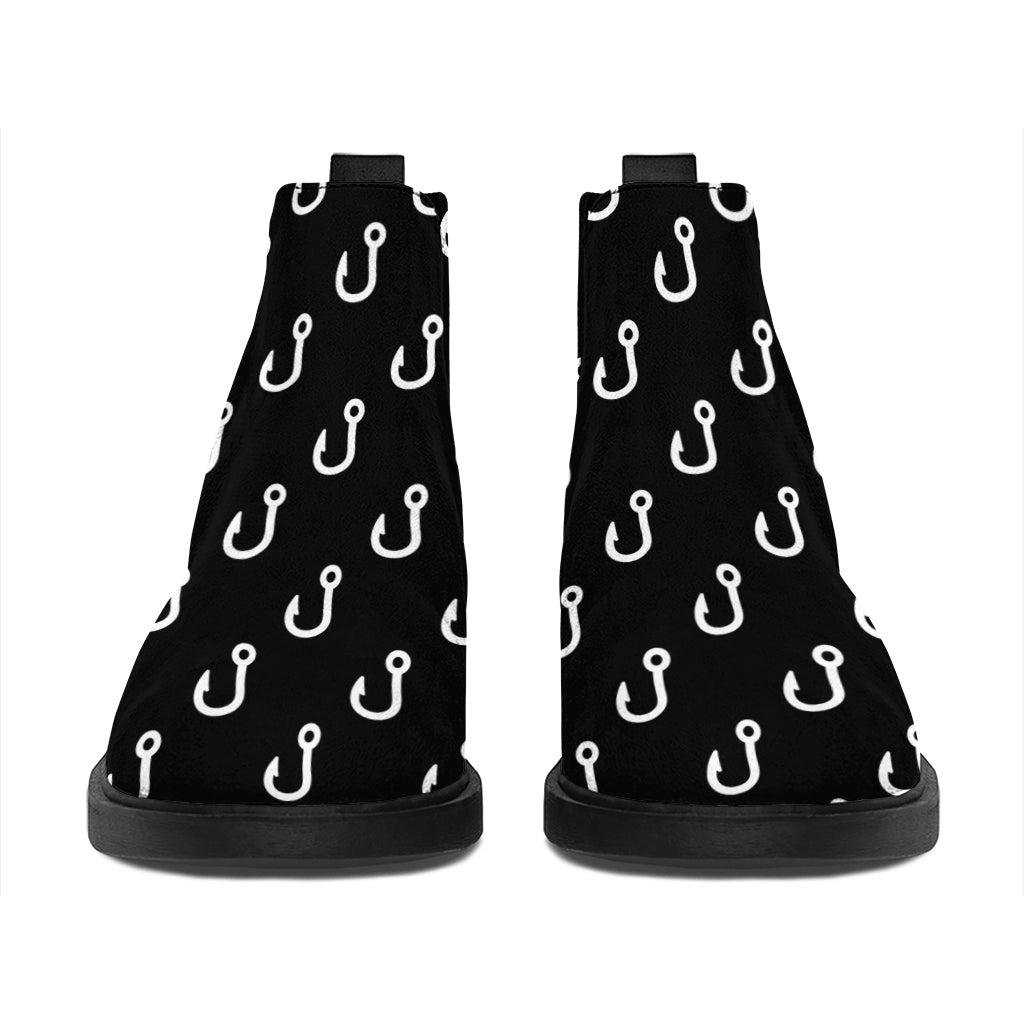 Black And White Fishing Hooks Print Flat Ankle Boots