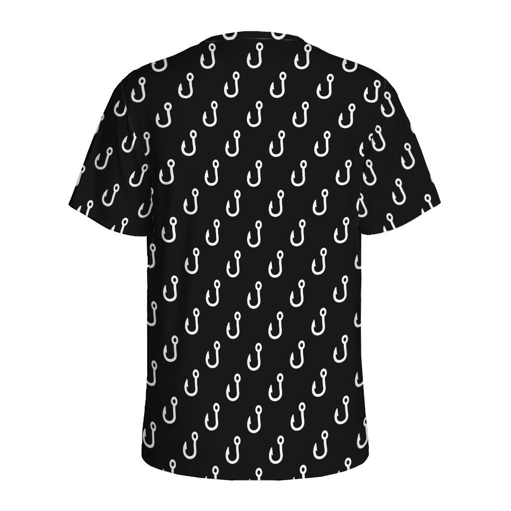 Black And White Fishing Hooks Print Men's Sports T-Shirt