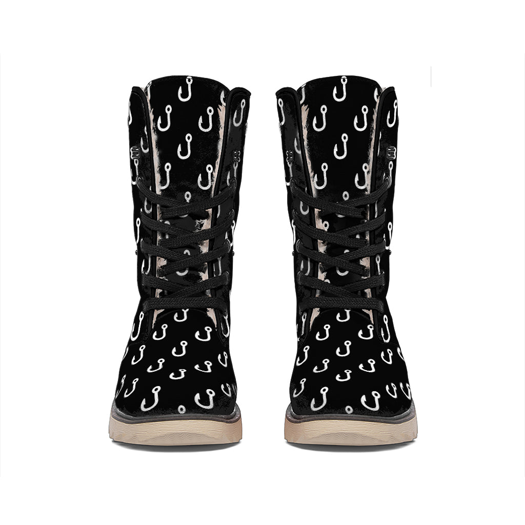 Black And White Fishing Hooks Print Winter Boots
