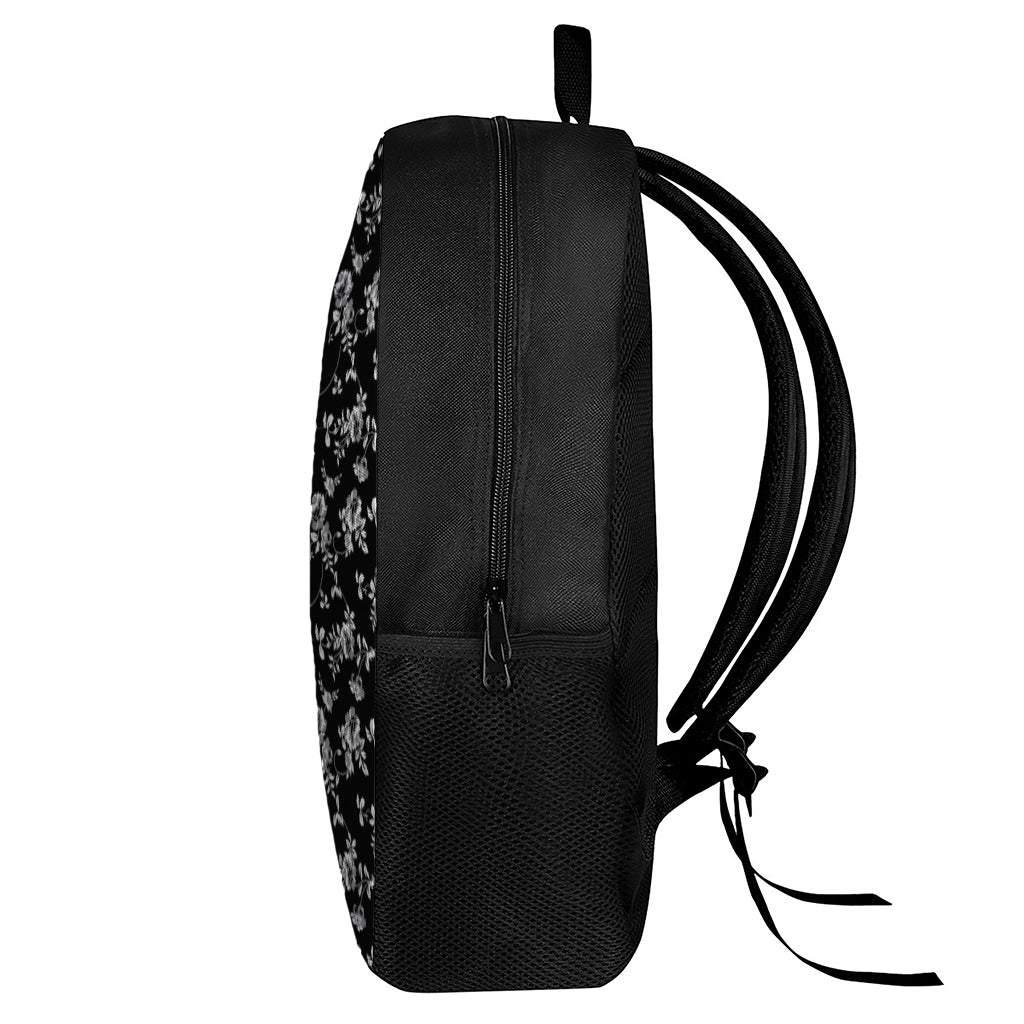 Black And White Flower Print 17 Inch Backpack