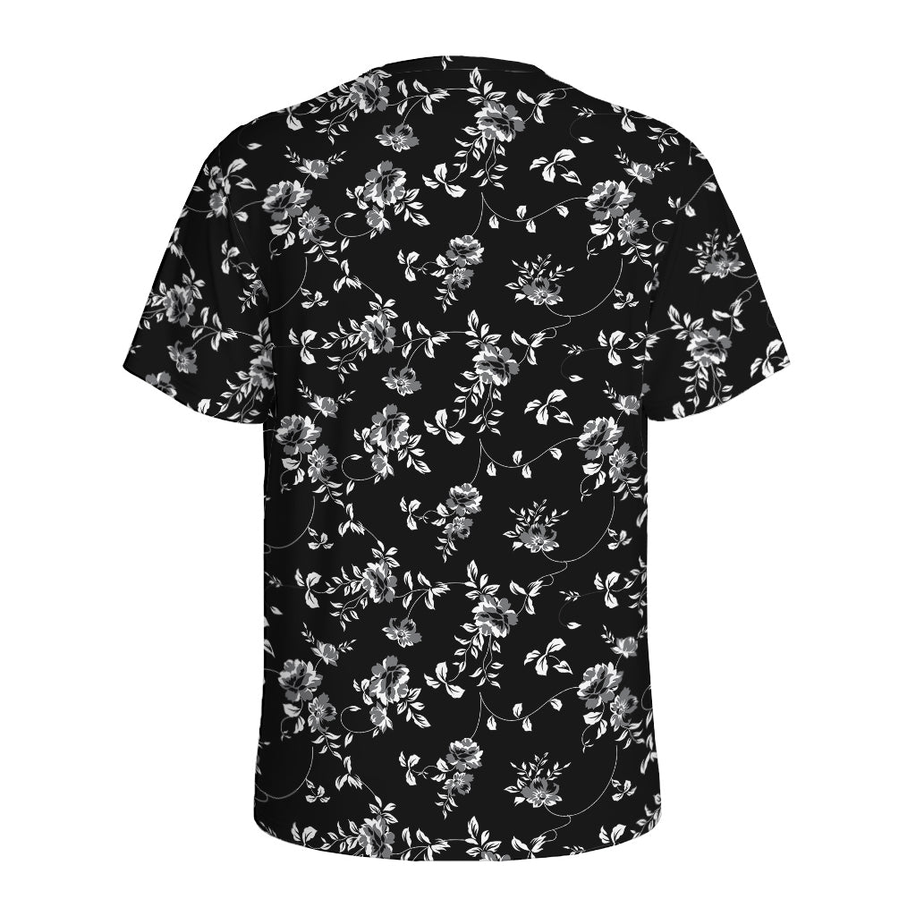 Black And White Flower Print Men's Sports T-Shirt