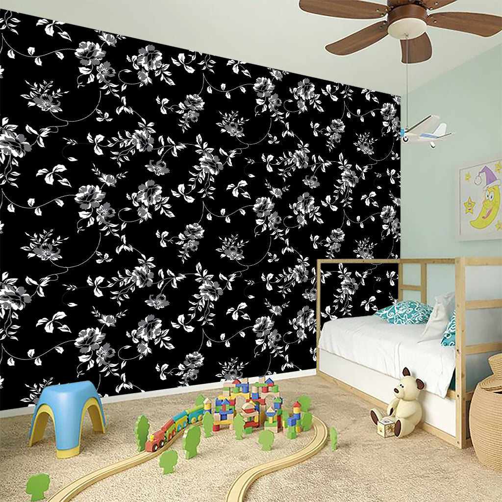 Black And White Flower Print Wall Sticker