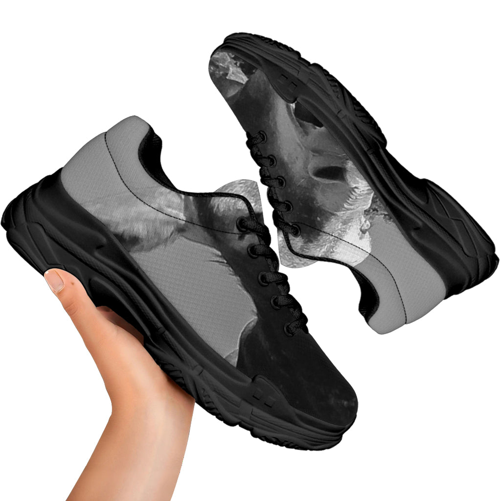 Black And White Funny Donkey Print Black Chunky Shoes