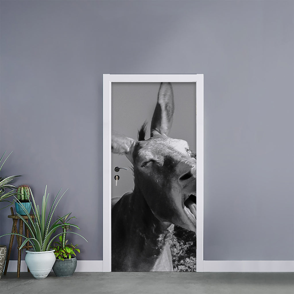 Black And White Funny Donkey Print Door Sticker
