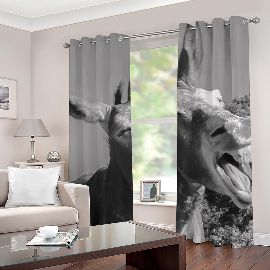 Black And White Funny Donkey Print Grommet Curtains