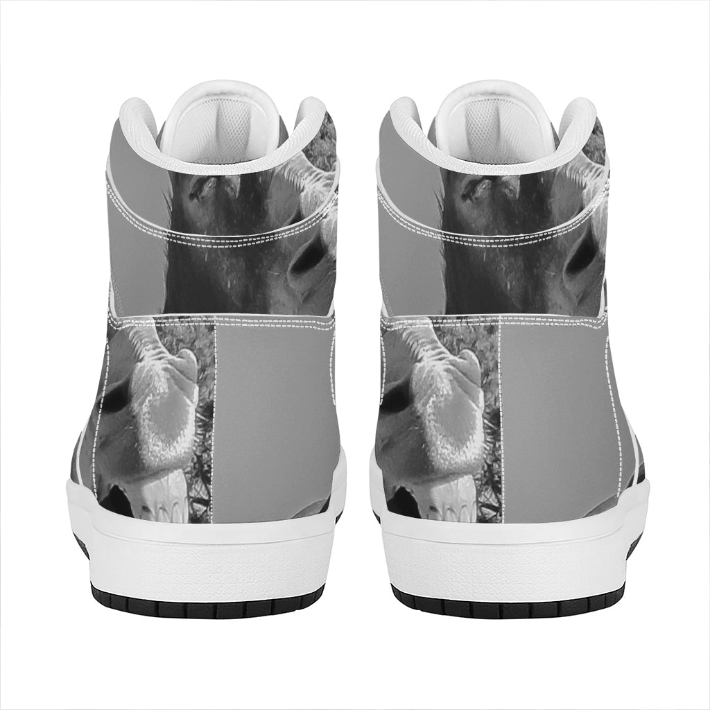 Black And White Funny Donkey Print High Top Leather Sneakers