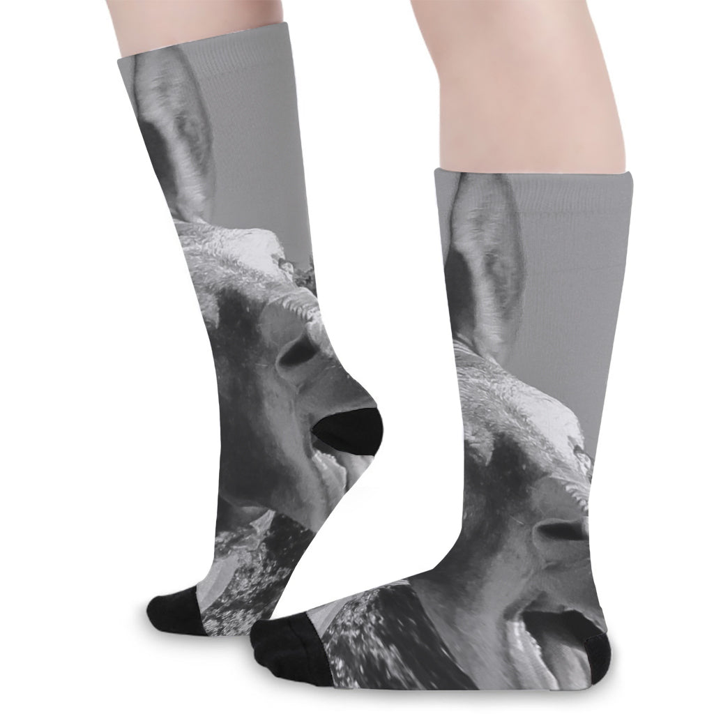 Black And White Funny Donkey Print Long Socks