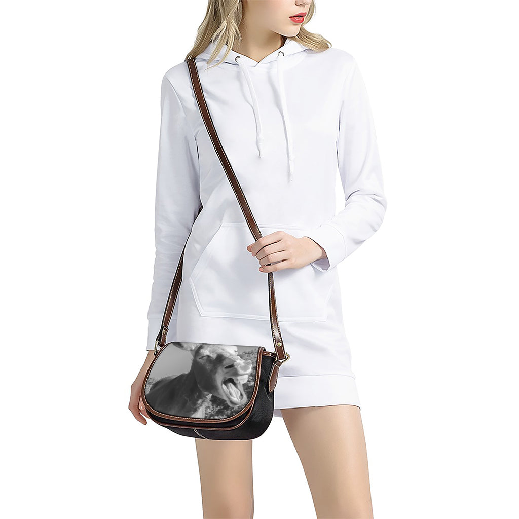 Black And White Funny Donkey Print Saddle Bag