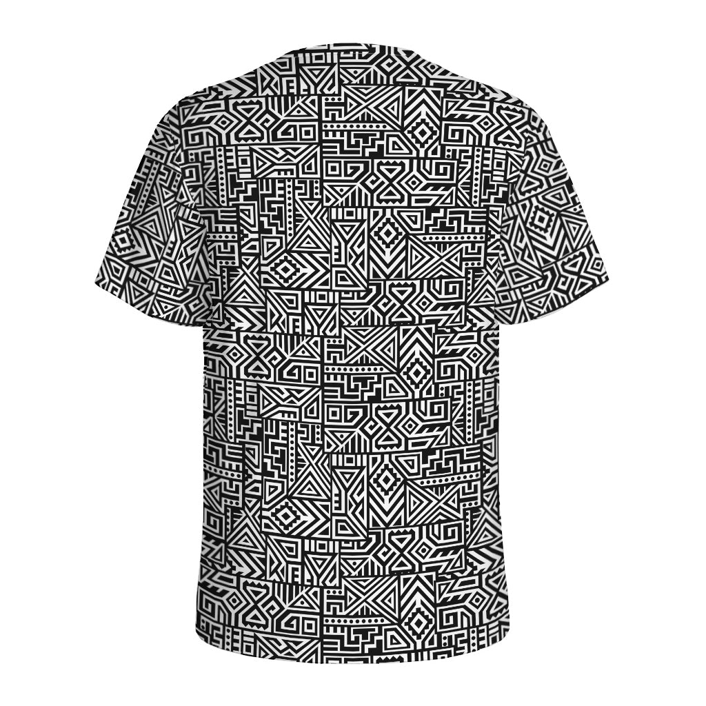 Black And White Geometric African Print Men's Sports T-Shirt