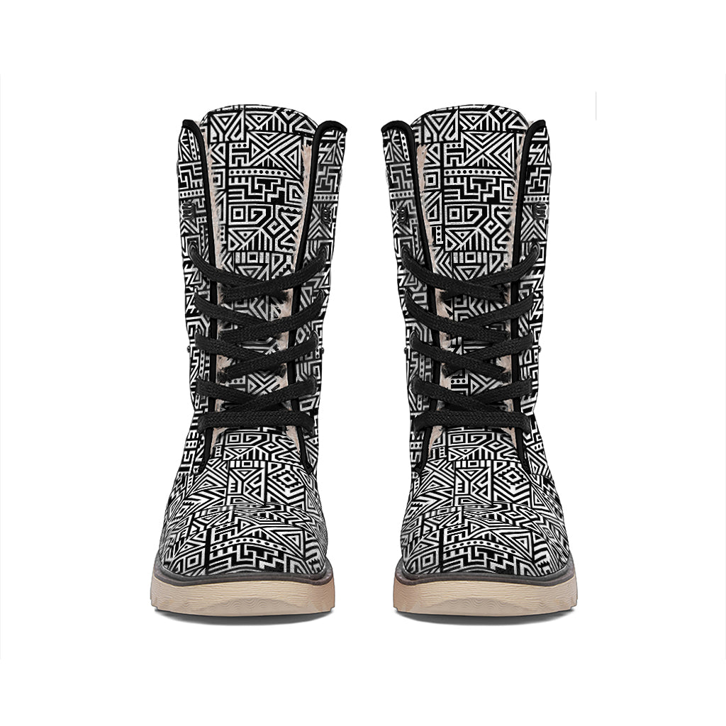 Black And White Geometric African Print Winter Boots